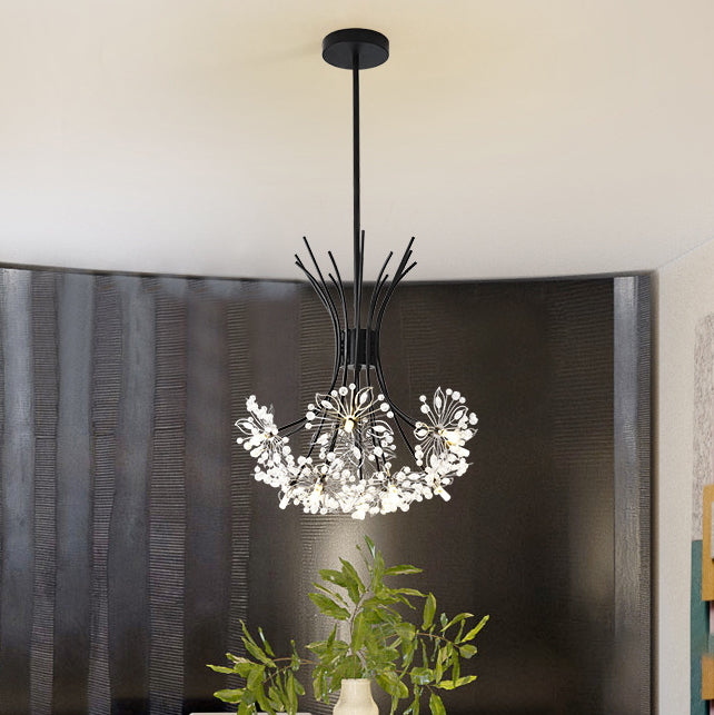 Lustre contemporain de luxe en cristal de pissenlit avec cadre en fer 13/19 lumières pour salon 