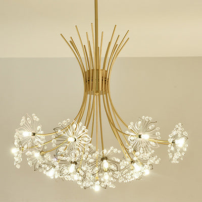 Lustre contemporain de luxe en cristal de pissenlit avec cadre en fer 13/19 lumières pour salon 