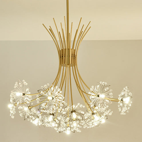 Lustre contemporain de luxe en cristal de pissenlit avec cadre en fer 13/19 lumières pour salon 