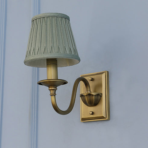 Applique Murale 1 Lumière avec Abat-Jour en Tissu Plissé en Cuivre Traditionnel Français pour Chambre 