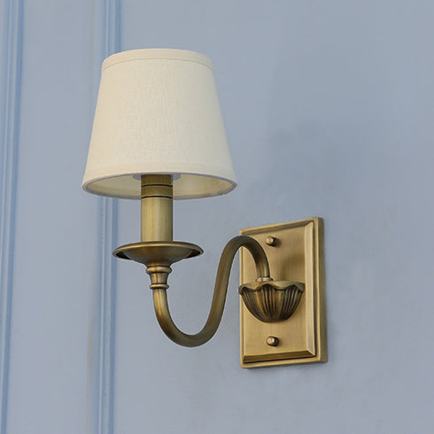 Applique Murale 1 Lumière avec Abat-Jour en Tissu Plissé en Cuivre Traditionnel Français pour Chambre 