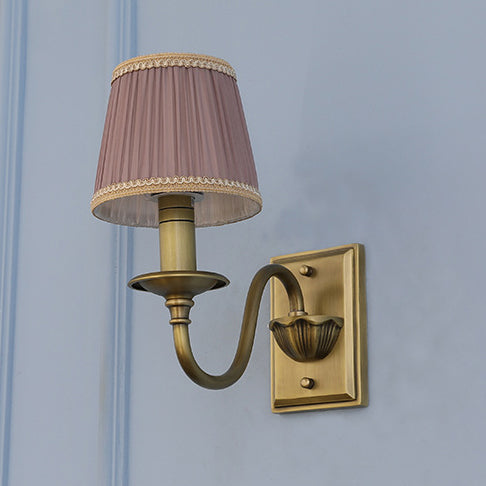Applique Murale 1 Lumière avec Abat-Jour en Tissu Plissé en Cuivre Traditionnel Français pour Chambre 