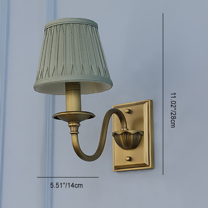 Applique Murale 1 Lumière avec Abat-Jour en Tissu Plissé en Cuivre Traditionnel Français pour Chambre 