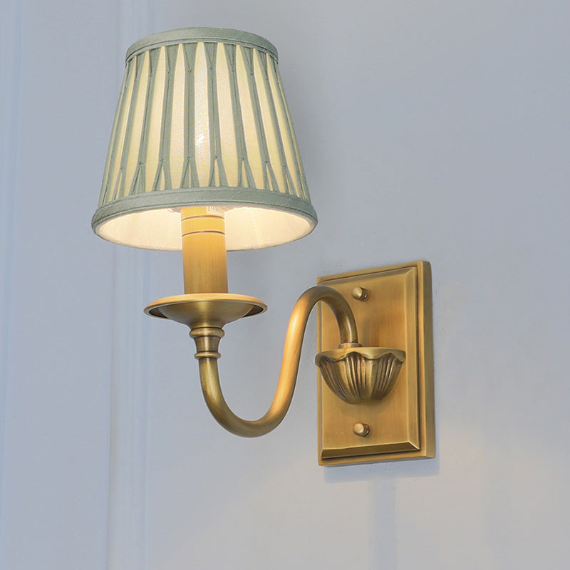 Applique Murale 1 Lumière avec Abat-Jour en Tissu Plissé en Cuivre Traditionnel Français pour Chambre 
