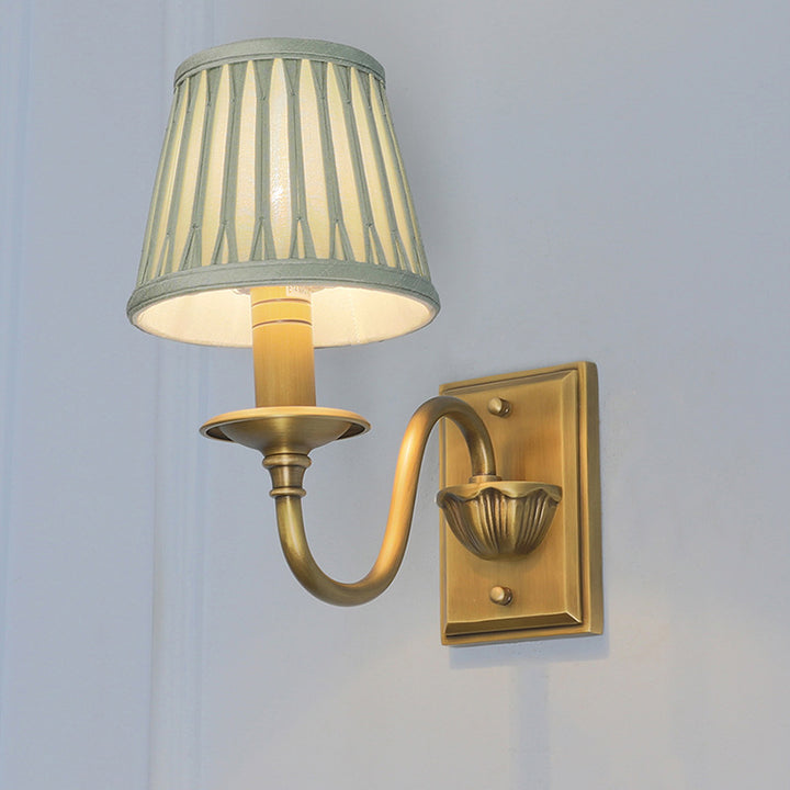 Applique Murale 1 Lumière avec Abat-Jour en Tissu Plissé en Cuivre Traditionnel Français pour Chambre 