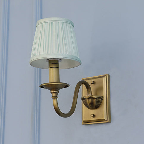 Applique Murale 1 Lumière avec Abat-Jour en Tissu Plissé en Cuivre Traditionnel Français pour Chambre 