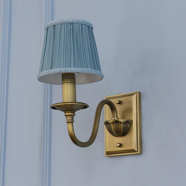 Applique Murale 1 Lumière avec Abat-Jour en Tissu Plissé en Cuivre Traditionnel Français pour Chambre 