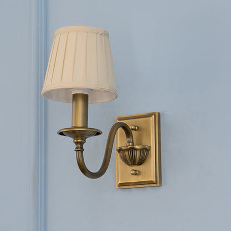 Applique Murale 1 Lumière avec Abat-Jour en Tissu Plissé en Cuivre Traditionnel Français pour Chambre 