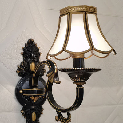Contemporary Luxury Full Copper Frame Glass Shade 1-Light Wall Sconce Lamp For Bedroom