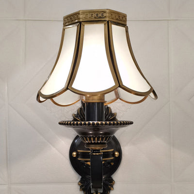 Contemporary Luxury Full Copper Frame Glass Shade 1-Light Wall Sconce Lamp For Bedroom