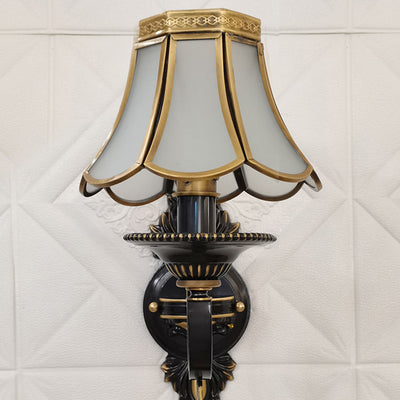 Contemporary Luxury Full Copper Frame Glass Shade 1-Light Wall Sconce Lamp For Bedroom