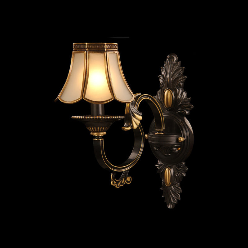 Contemporary Luxury Full Copper Frame Glass Shade 1-Light Wall Sconce Lamp For Bedroom