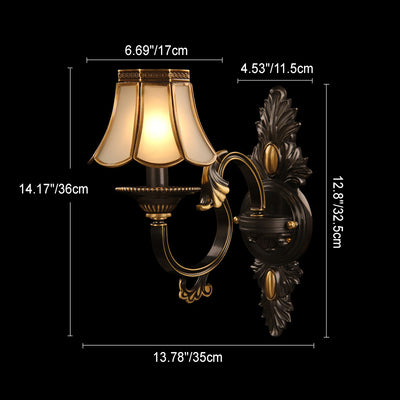 Contemporary Luxury Full Copper Frame Glass Shade 1-Light Wall Sconce Lamp For Bedroom