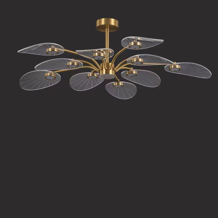 Zeitgenössische Luxus Acryl Blätter Textur Schatten Goldene Finish Rahmen LED Kronleuchter Für Wohnzimmer 