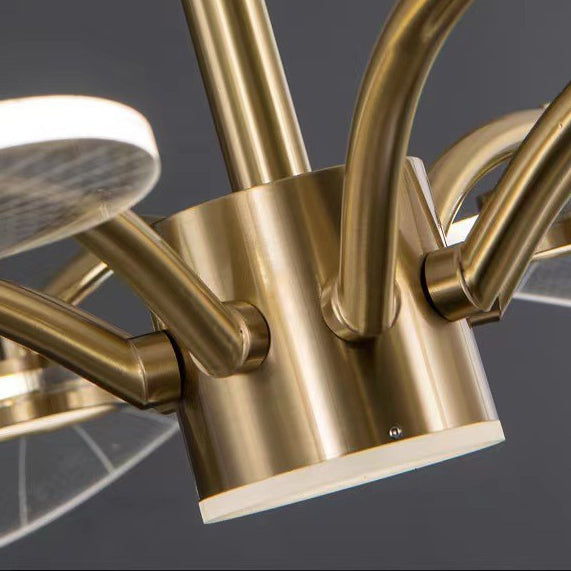Contemporary Luxury Acrylic Leaves Texture Shade Golden Finish Frame LED Chandelier For Living Room