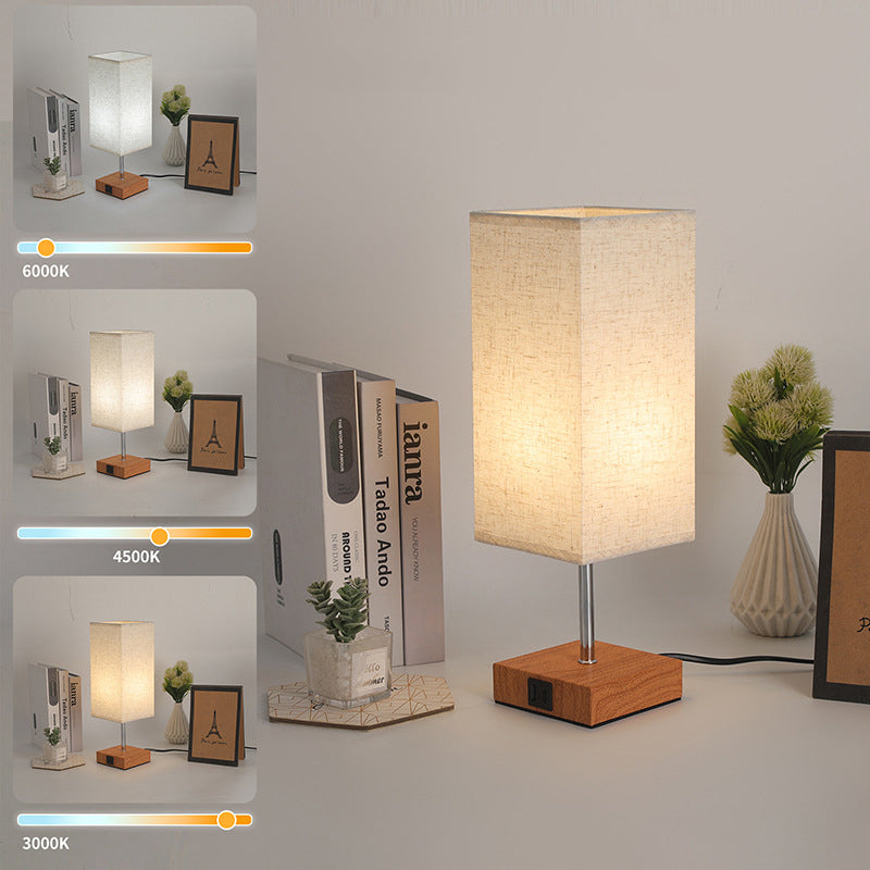 Zeitgenössische Einfachheit Stoff Cuboid Shade Hardware Base 1-Licht Tischlampe für Schlafzimmer 