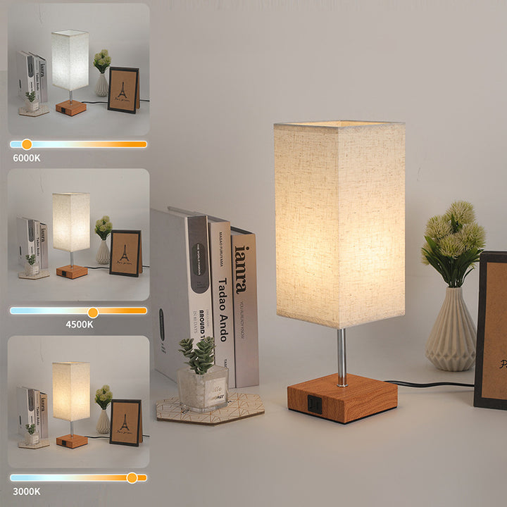 Zeitgenössische Einfachheit Stoff Cuboid Shade Hardware Base 1-Licht Tischlampe für Schlafzimmer 