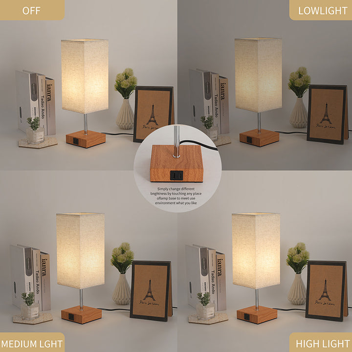 Zeitgenössische Einfachheit Stoff Cuboid Shade Hardware Base 1-Licht Tischlampe für Schlafzimmer 