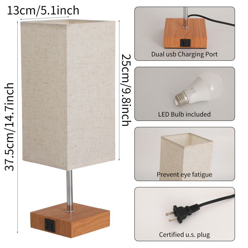 Zeitgenössische Einfachheit Stoff Cuboid Shade Hardware Base 1-Licht Tischlampe für Schlafzimmer 