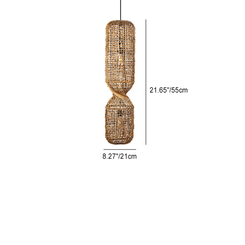 Traditionelle japanische Chinoiserie-Knopf-Pendelleuchte mit zylindrischem Rattan-Geflecht und 1 Licht für Unterhaltungsräume 