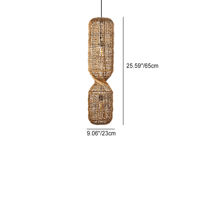 Traditionelle japanische Chinoiserie-Knopf-Pendelleuchte mit zylindrischem Rattan-Geflecht und 1 Licht für Unterhaltungsräume 