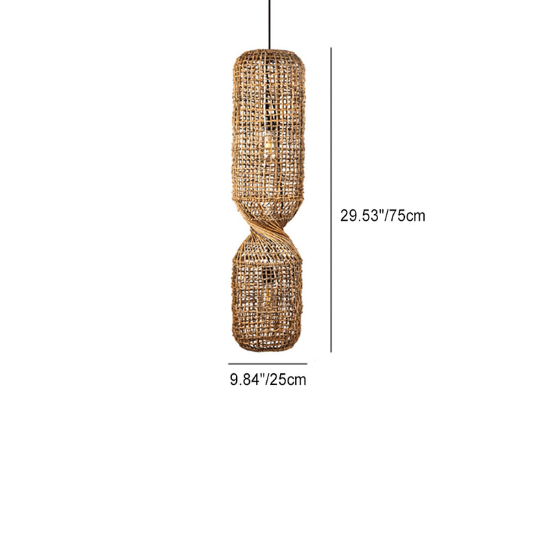 Traditionelle japanische Chinoiserie-Knopf-Pendelleuchte mit zylindrischem Rattan-Geflecht und 1 Licht für Unterhaltungsräume 