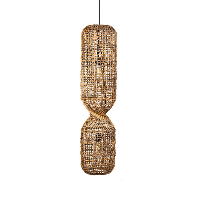 Traditionelle japanische Chinoiserie-Knopf-Pendelleuchte mit zylindrischem Rattan-Geflecht und 1 Licht für Unterhaltungsräume 