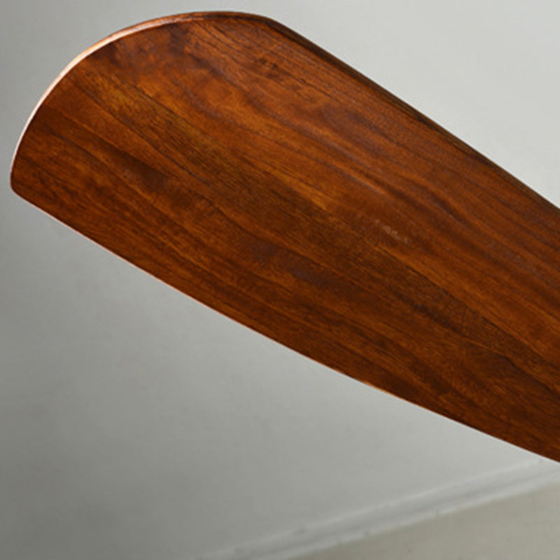 Zeitgenössischer Retro-Rundglasschirm-Deckenventilator mit LED-Downrod, Eisen- und Paulownia-Holzflügeln für das Schlafzimmer 