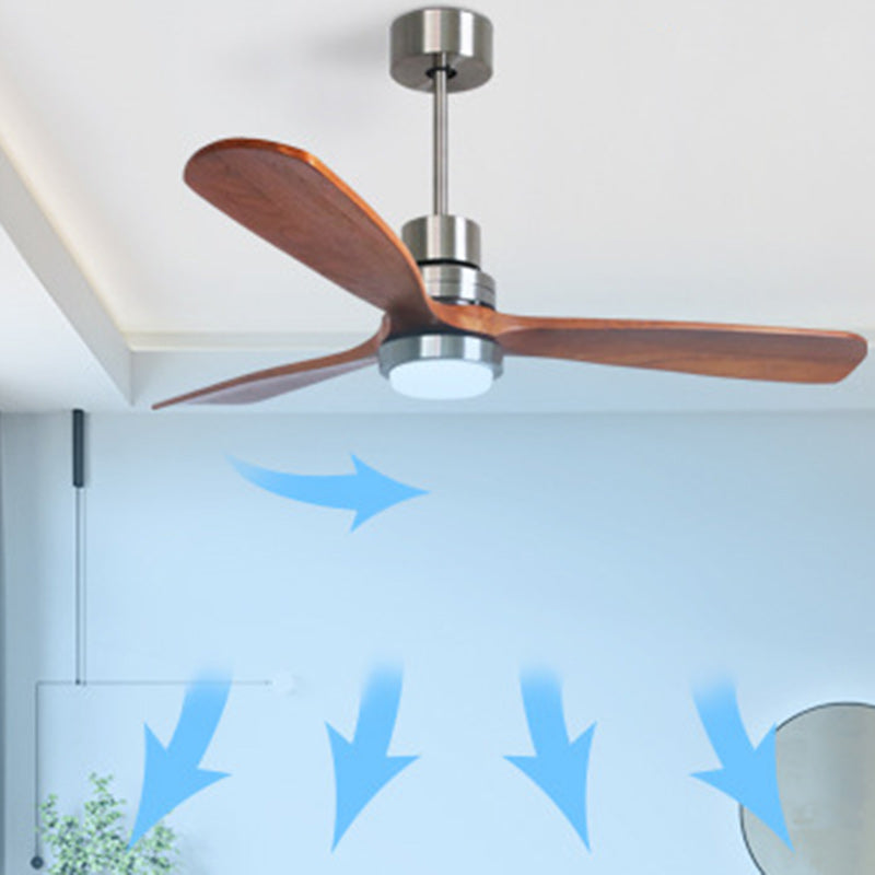 Zeitgenössischer Retro-Rundglasschirm-Deckenventilator mit LED-Downrod, Eisen- und Paulownia-Holzflügeln für das Schlafzimmer 