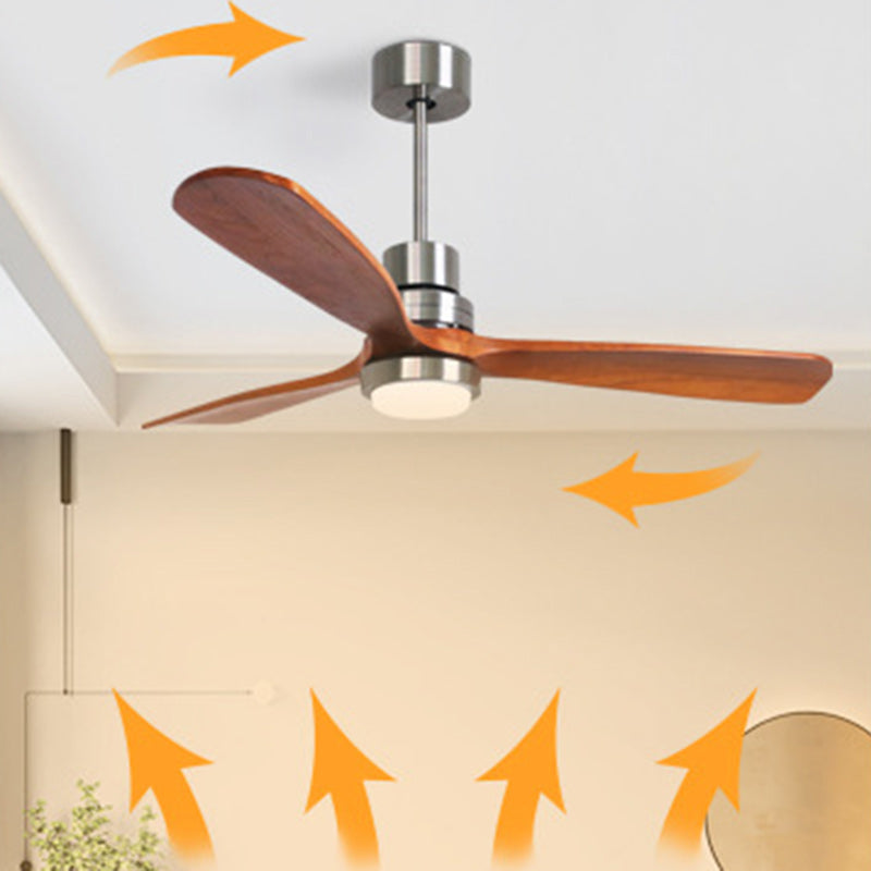 Zeitgenössischer Retro-Rundglasschirm-Deckenventilator mit LED-Downrod, Eisen- und Paulownia-Holzflügeln für das Schlafzimmer 