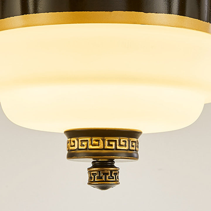 Traditionelle chinesische Jade Dekor Glas Zylinder Schatten Zinklegierung 6-Licht Downrod Deckenventilator Licht für Wohnzimmer 