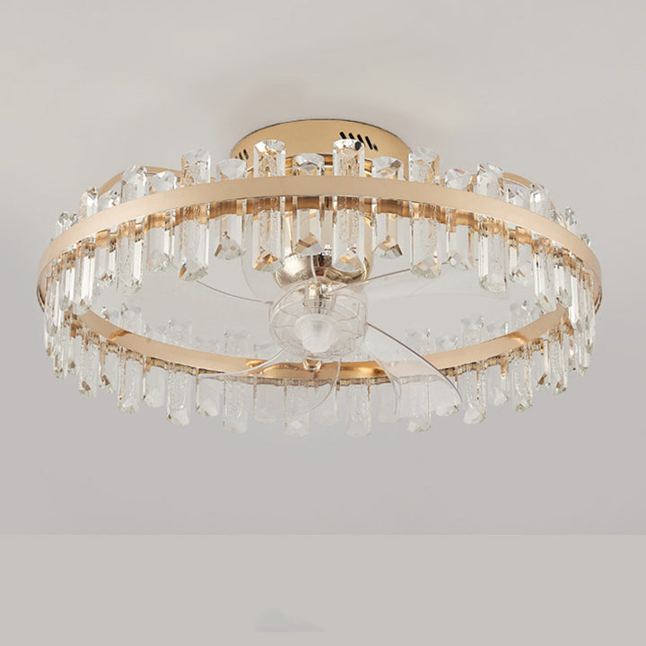 Modern Luxury Round Crystal ABS Fan Blade LED Semi-Flush Mount Ceiling Fan Light Living Room