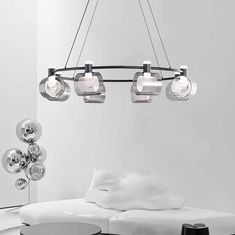 Contemporary Nordic Copper Geometric Circle Acrylic Shade LED Chandelier For Dining Room