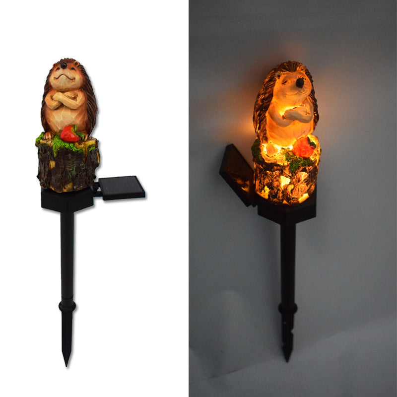 Lumière de pelouse solaire LED étanche en résine créative contemporaine Hérisson de fruits rouges pour patio extérieur 