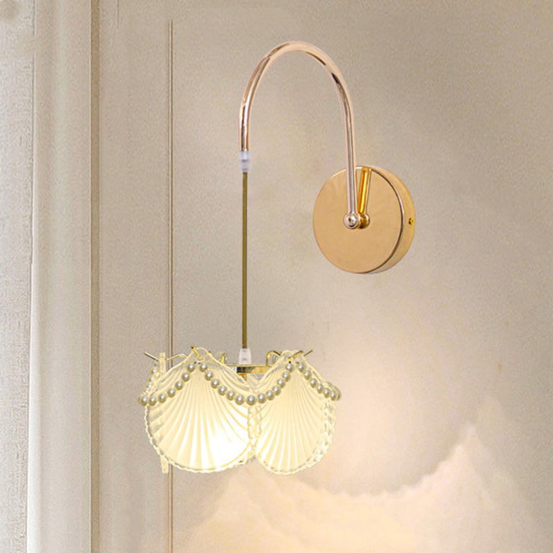 Applique murale 1 lumière avec abat-jour en verre coquillage moderne et luxueux pour chambre 