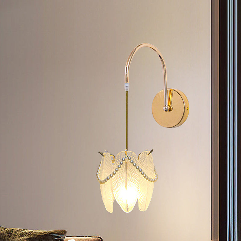 Applique murale 1 lumière avec abat-jour en verre coquillage moderne et luxueux pour chambre 