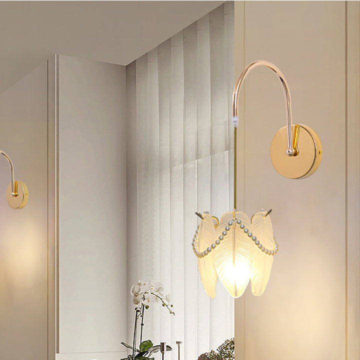 Applique murale 1 lumière avec abat-jour en verre coquillage moderne et luxueux pour chambre 