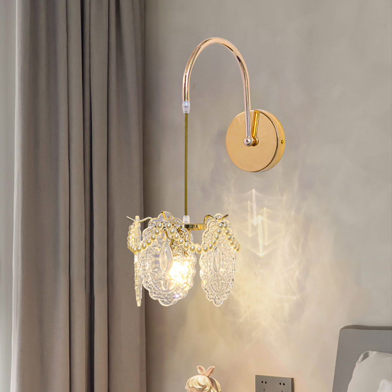 Applique murale 1 lumière avec abat-jour en verre coquillage moderne et luxueux pour chambre 