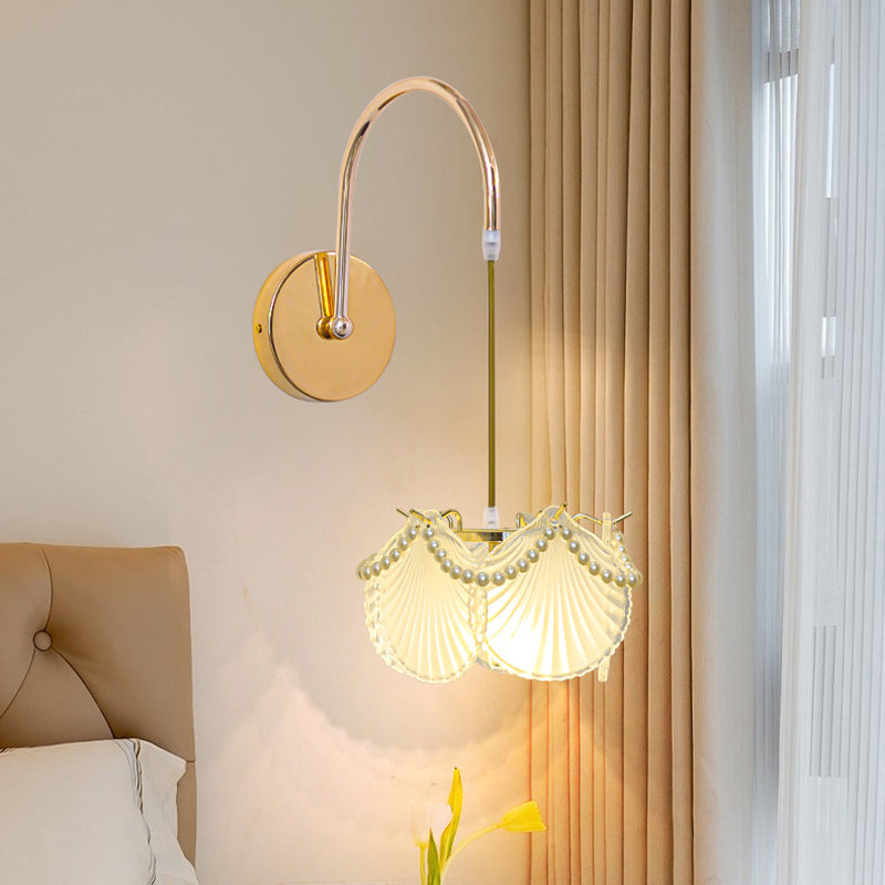 Applique murale 1 lumière avec abat-jour en verre coquillage moderne et luxueux pour chambre 