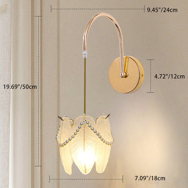 Applique murale 1 lumière avec abat-jour en verre coquillage moderne et luxueux pour chambre 