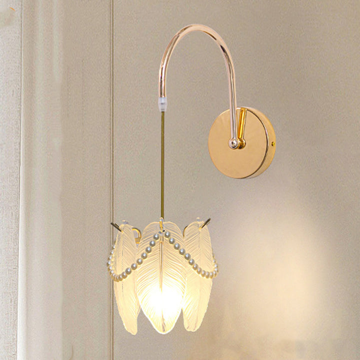 Applique murale 1 lumière avec abat-jour en verre coquillage moderne et luxueux pour chambre 