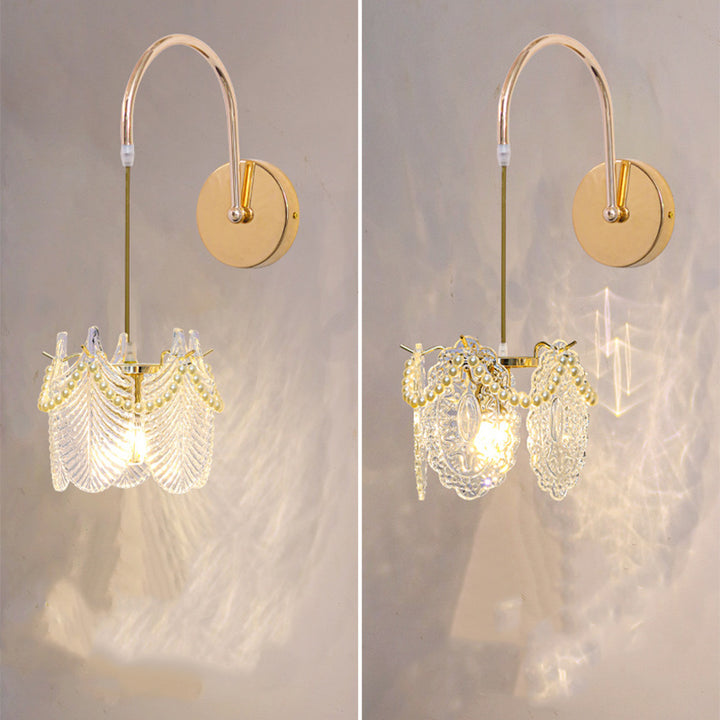 Applique murale 1 lumière avec abat-jour en verre coquillage moderne et luxueux pour chambre 
