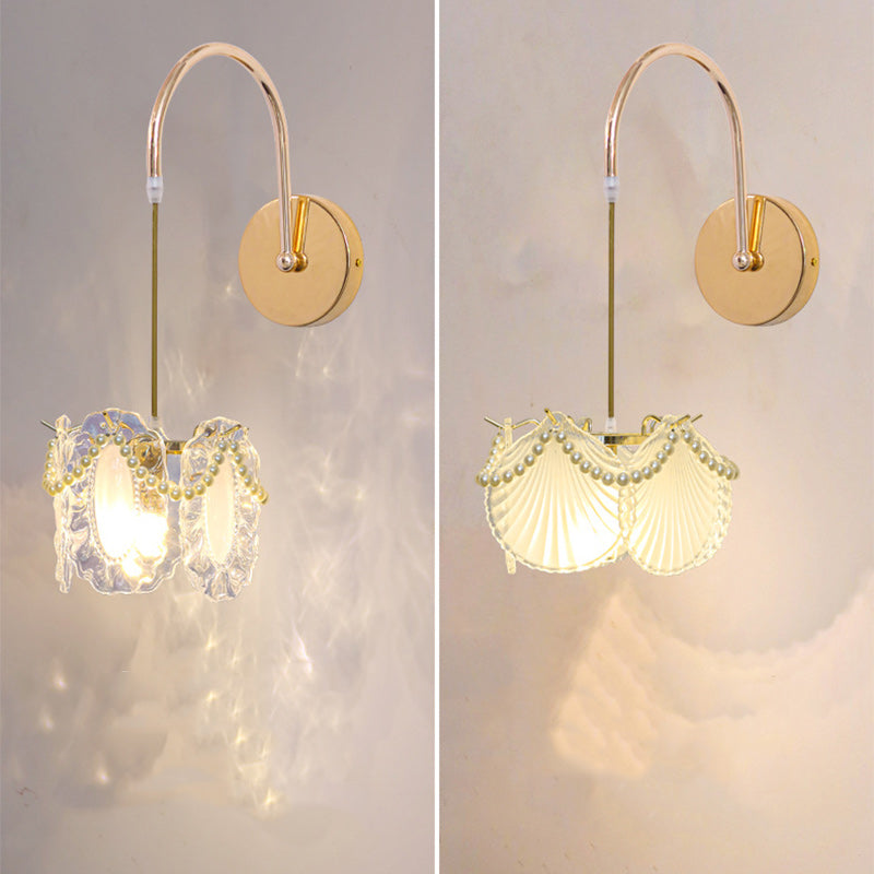 Applique murale 1 lumière avec abat-jour en verre coquillage moderne et luxueux pour chambre 