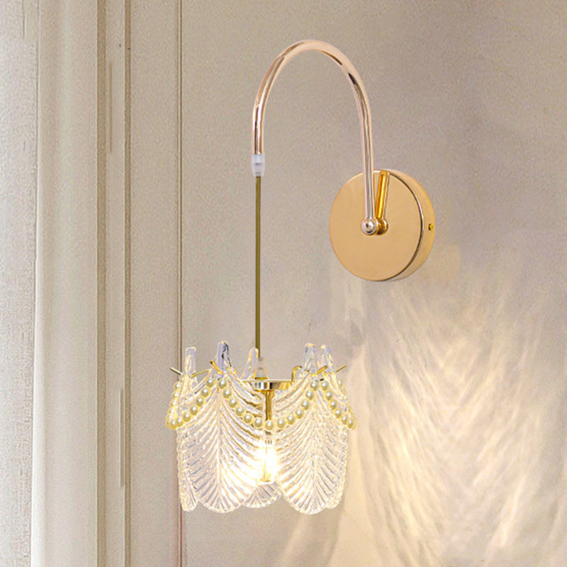 Applique murale 1 lumière avec abat-jour en verre coquillage moderne et luxueux pour chambre 