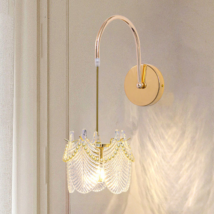 Applique murale 1 lumière avec abat-jour en verre coquillage moderne et luxueux pour chambre 