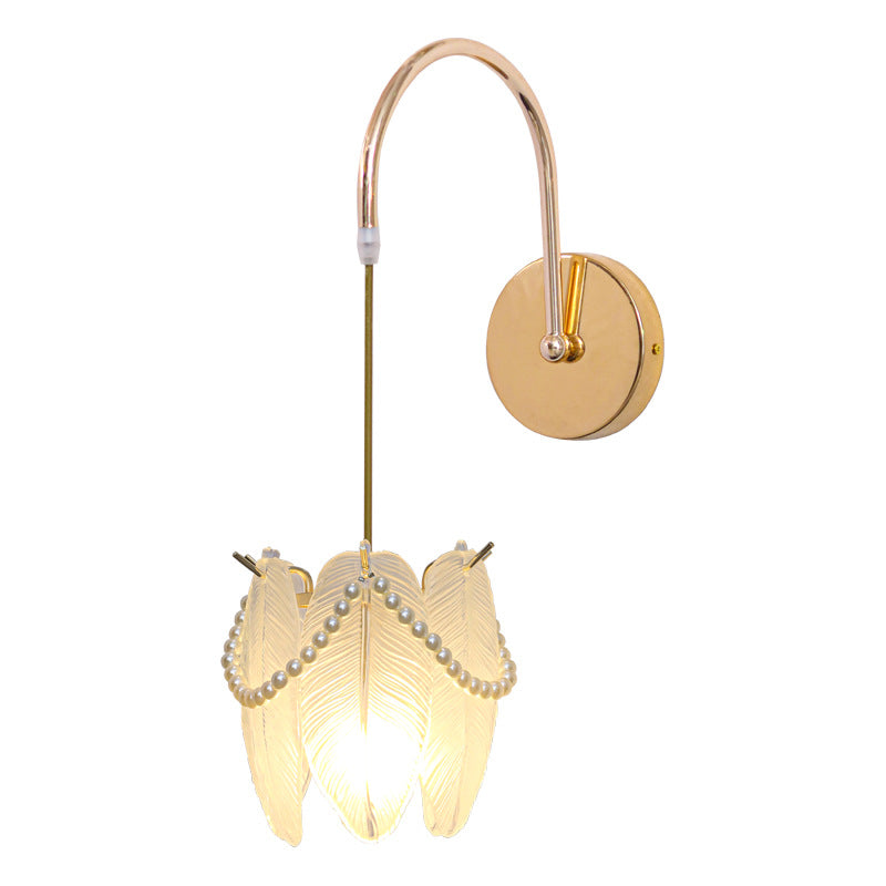 Applique murale 1 lumière avec abat-jour en verre coquillage moderne et luxueux pour chambre 