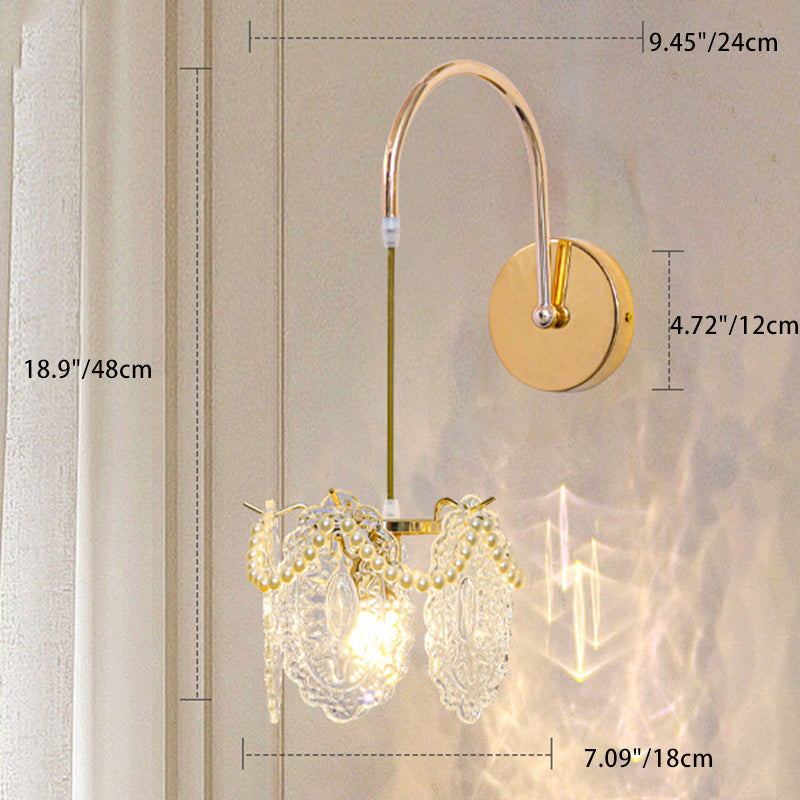 Applique murale 1 lumière avec abat-jour en verre coquillage moderne et luxueux pour chambre 