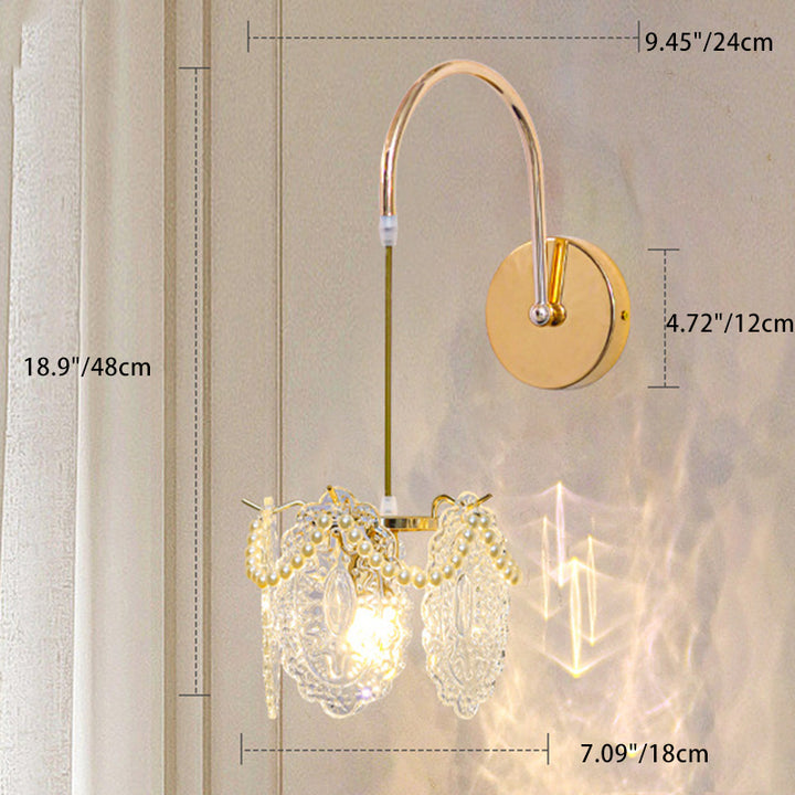 Applique murale 1 lumière avec abat-jour en verre coquillage moderne et luxueux pour chambre 