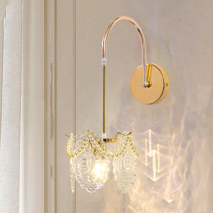 Applique murale 1 lumière avec abat-jour en verre coquillage moderne et luxueux pour chambre 