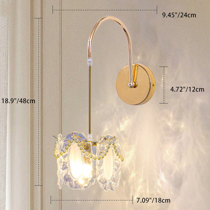 Applique murale 1 lumière avec abat-jour en verre coquillage moderne et luxueux pour chambre 